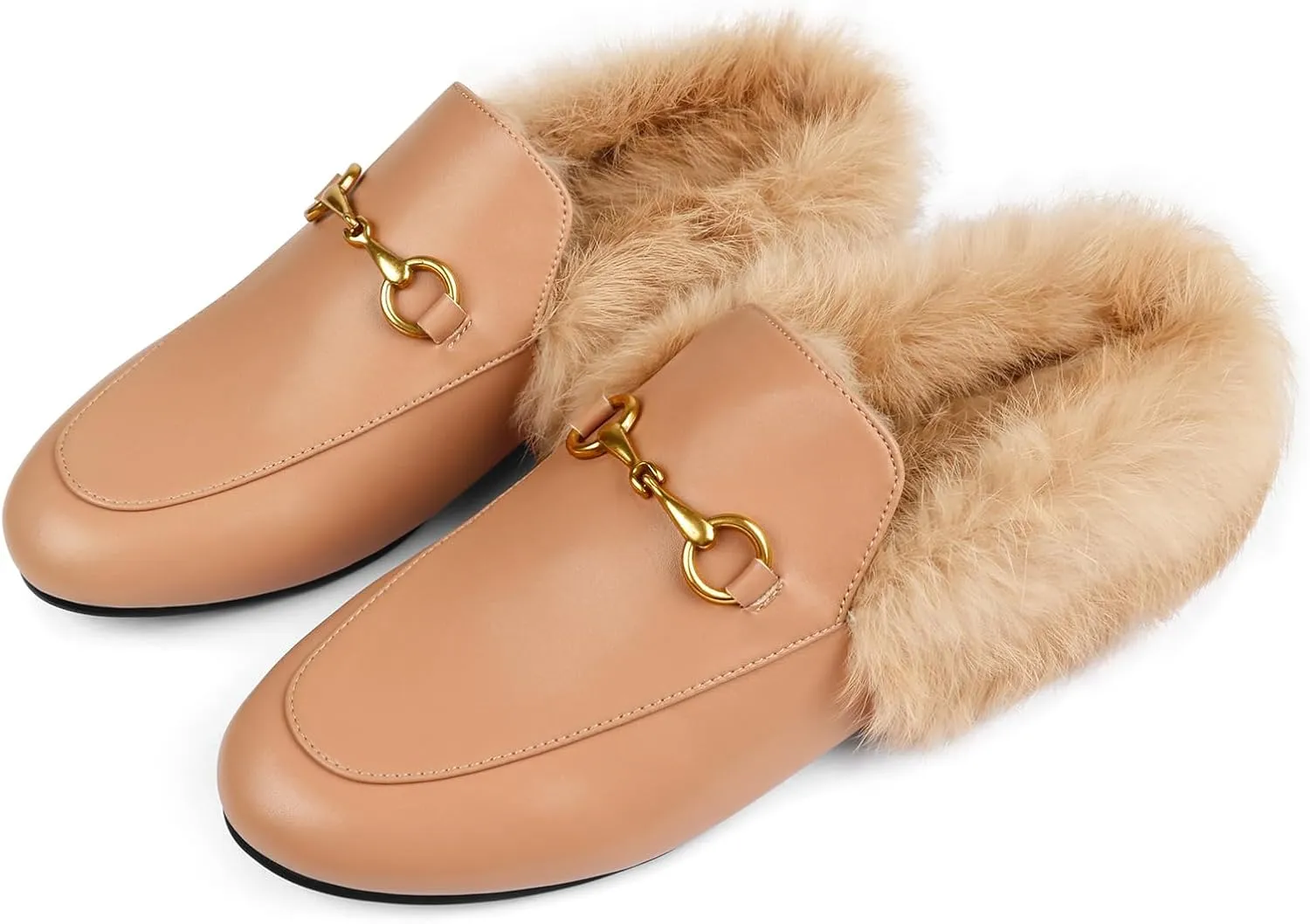 Mules for Women, Round Toe Backless Slip On Mule Flats Loafers Backless Faux Fur Slides Mules Shoes