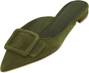 Mules for Women,Slingback Buckle Flat Mules Pointed Toe Slide Shoes