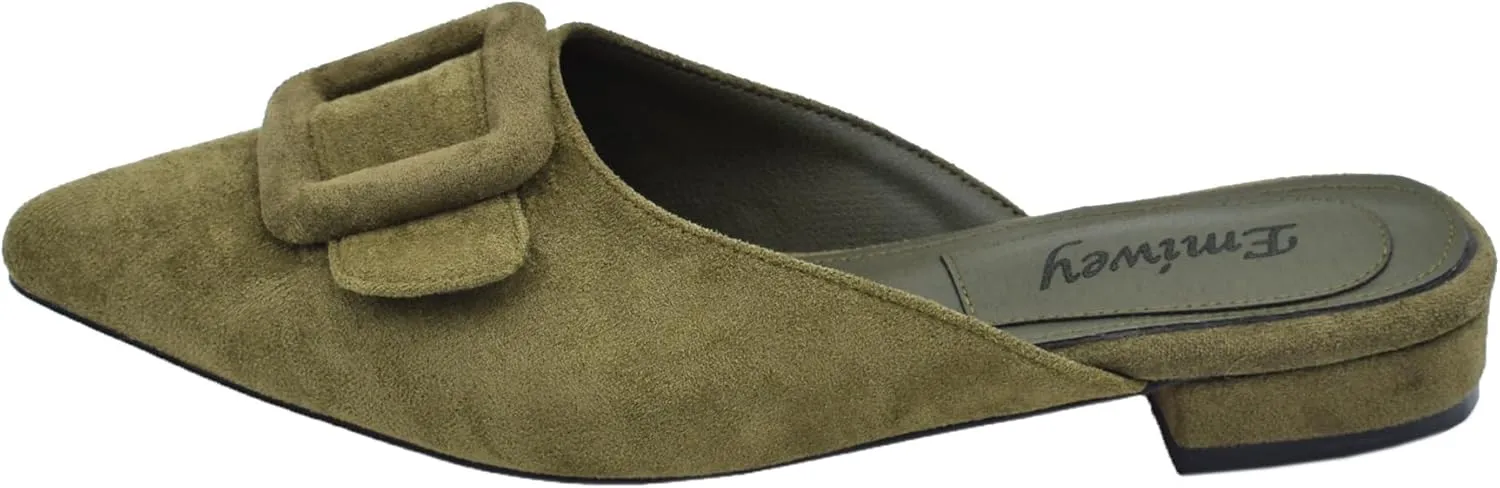 Mules for Women,Slingback Buckle Flat Mules Pointed Toe Slide Shoes