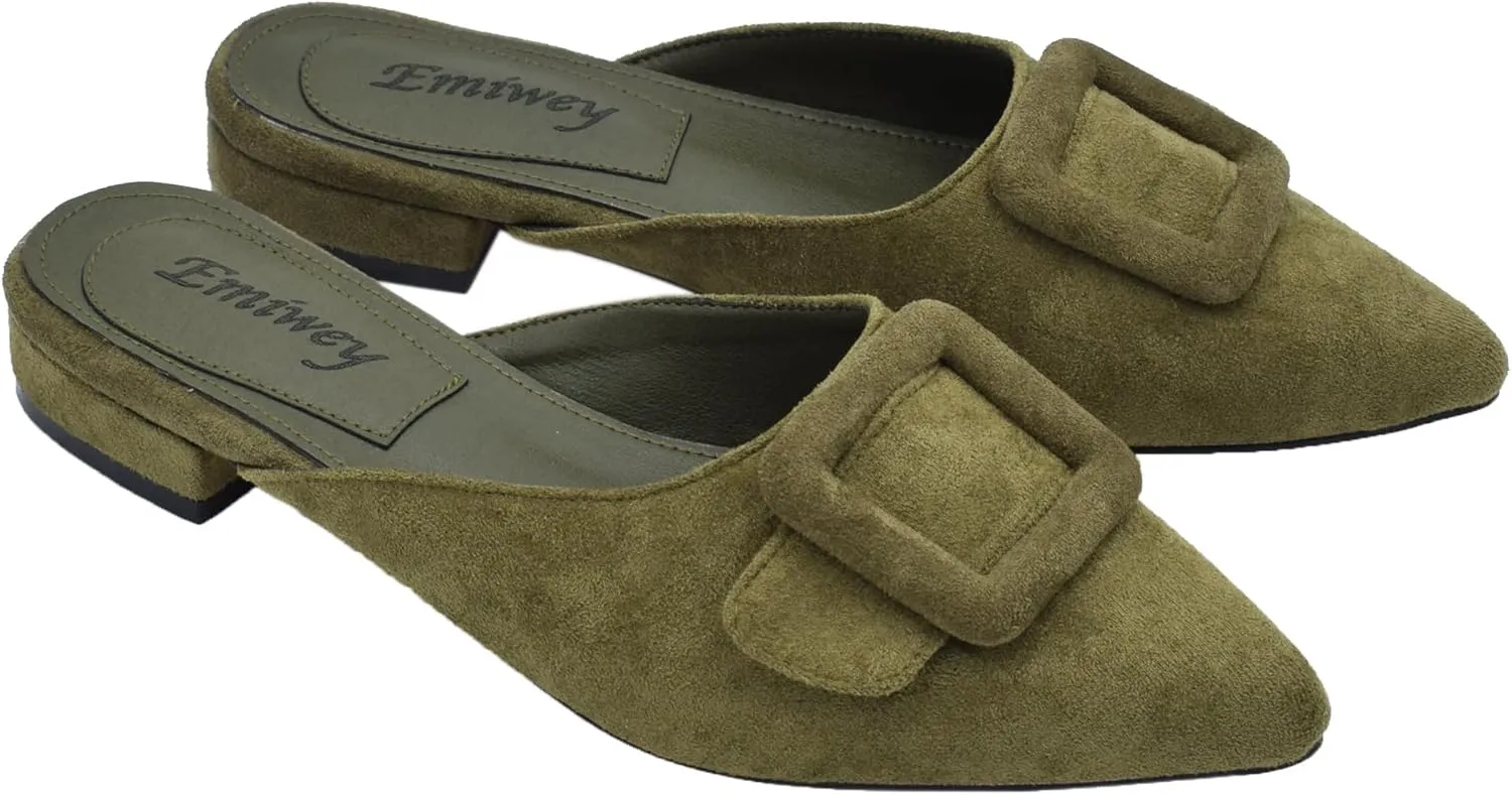 Mules for Women,Slingback Buckle Flat Mules Pointed Toe Slide Shoes