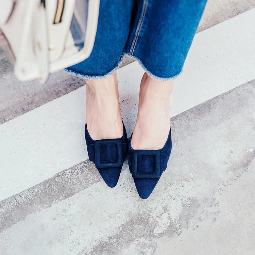 Mules for Women,Slingback Buckle Flat Mules Pointed Toe Slide Shoes