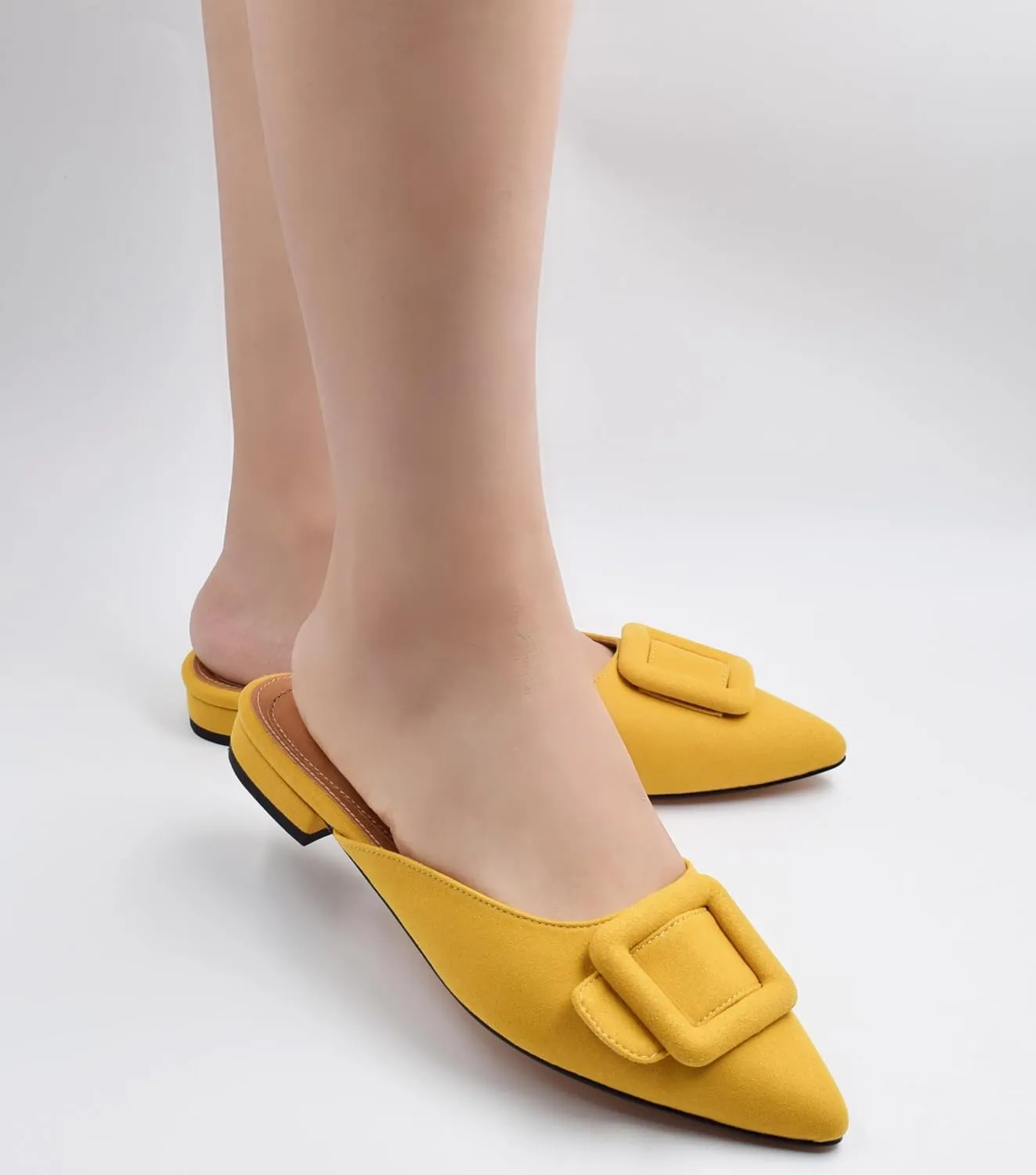 Mules for Women,Slingback Buckle Flat Mules Pointed Toe Slide Shoes
