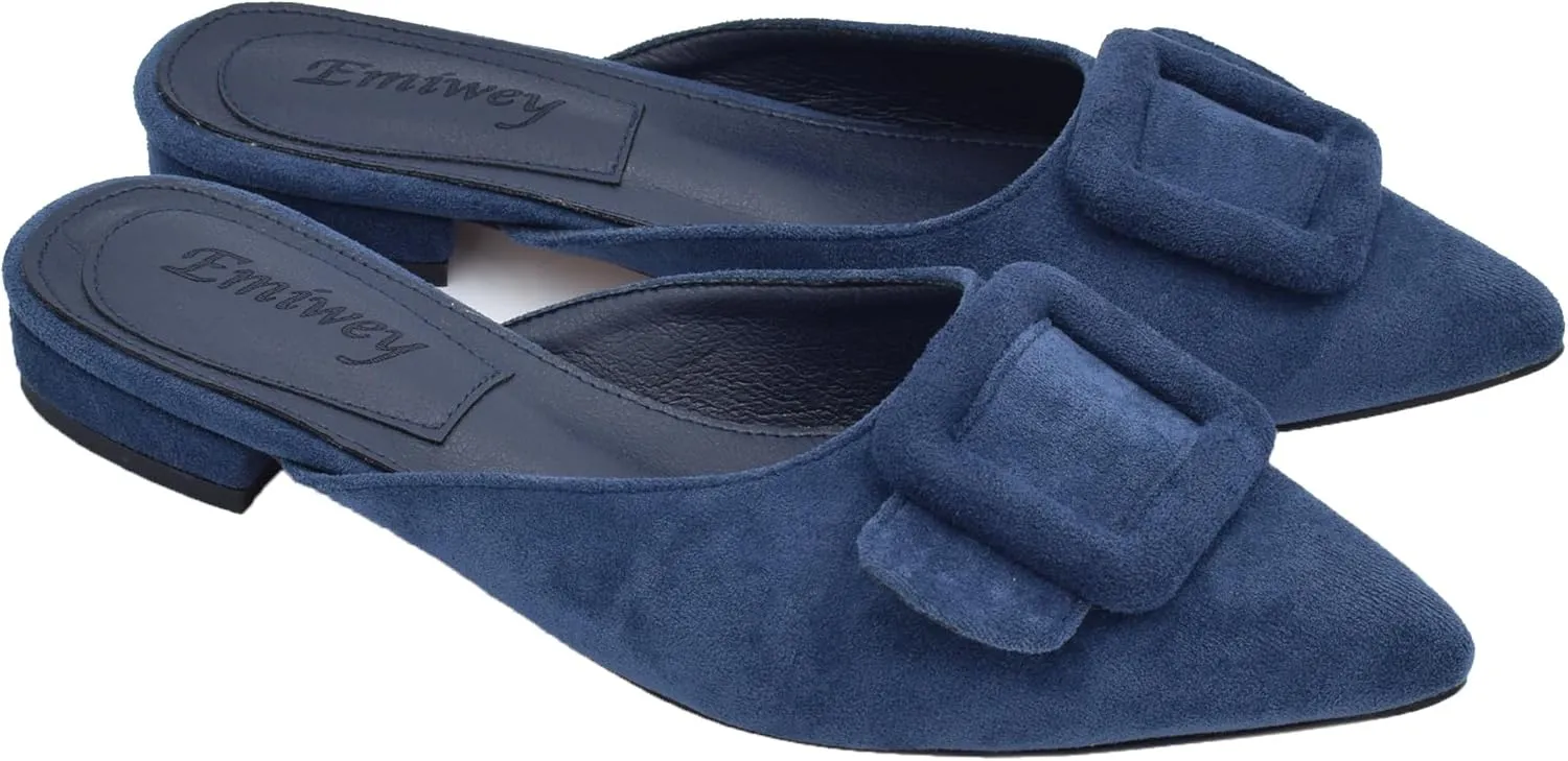 Mules for Women,Slingback Buckle Flat Mules Pointed Toe Slide Shoes