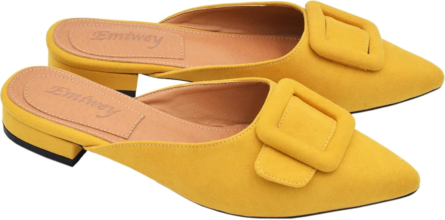 Mules for Women,Slingback Buckle Flat Mules Pointed Toe Slide Shoes