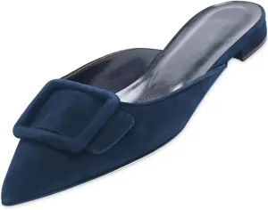 Mules for Women,Slingback Buckle Flat Mules Pointed Toe Slide Shoes