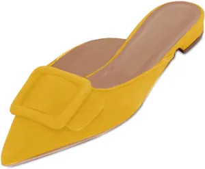 Mules for Women,Slingback Buckle Flat Mules Pointed Toe Slide Shoes