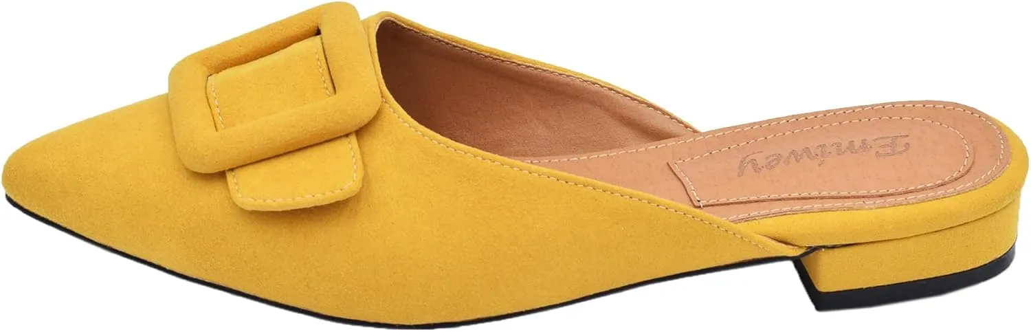 Mules for Women,Slingback Buckle Flat Mules Pointed Toe Slide Shoes