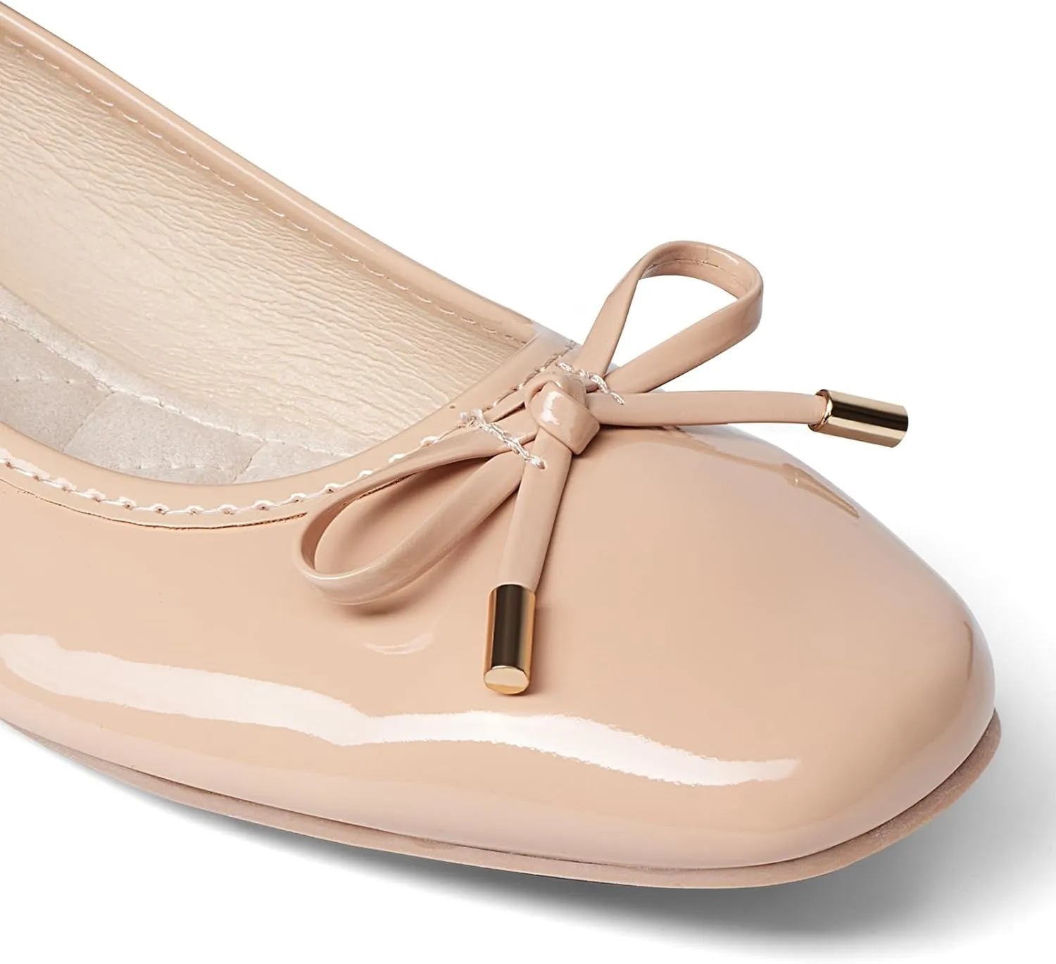 MUSSHOE Women's Ballet Flats Shoes Dressy Comfortable Square Toe Patent Flat with Bow