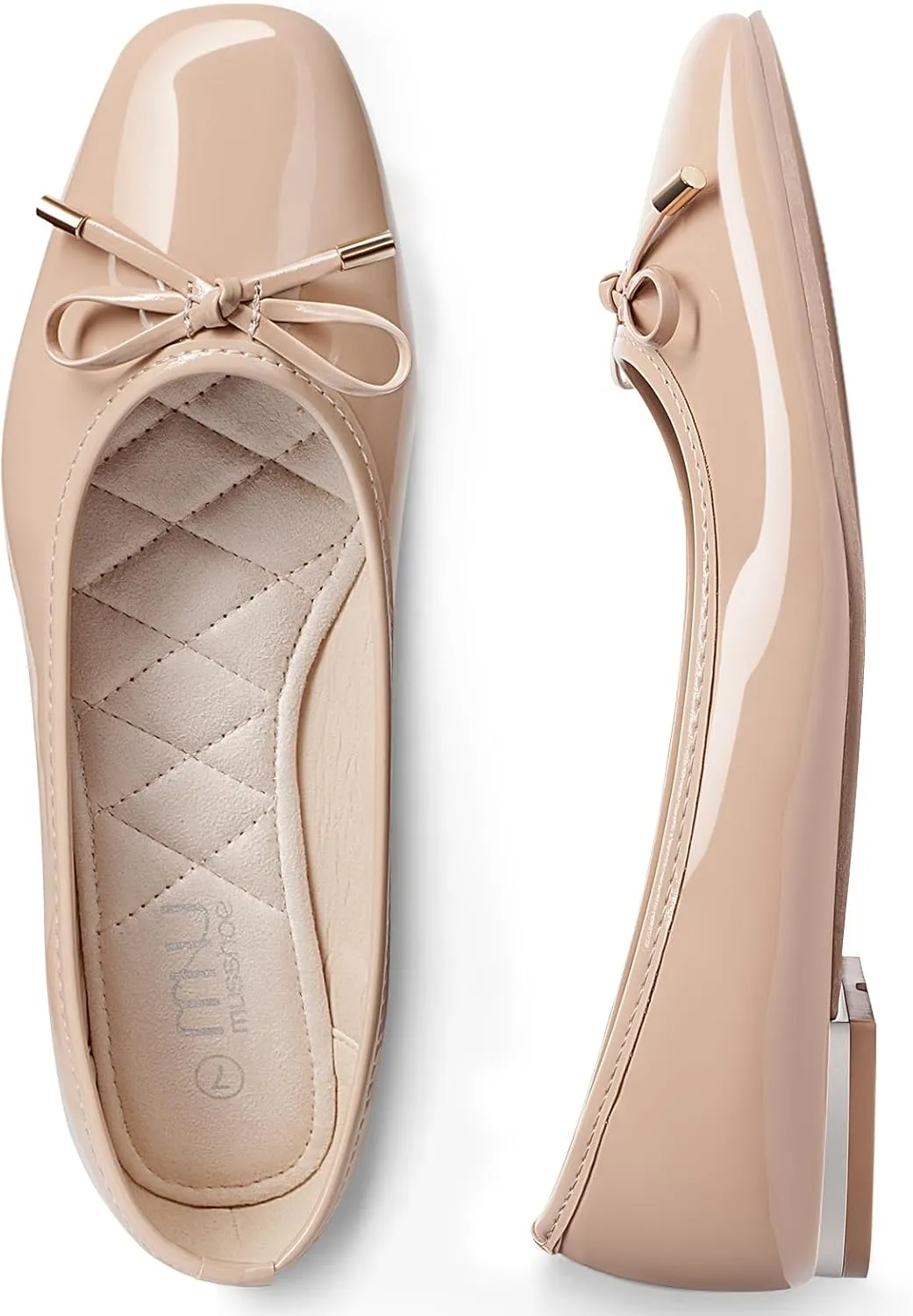 MUSSHOE Women's Ballet Flats Shoes Dressy Comfortable Square Toe Patent Flat with Bow