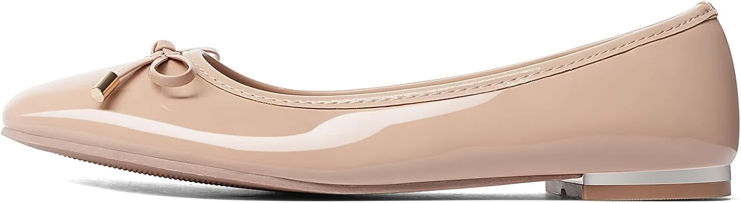 MUSSHOE Women's Ballet Flats Shoes Dressy Comfortable Square Toe Patent Flat with Bow