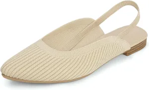 MUSSHOE Women's Blue Mesh Slingback Flats - Pointed Toe, Peep Toe, Slip On, Flat Heel, Casual Office Shoes