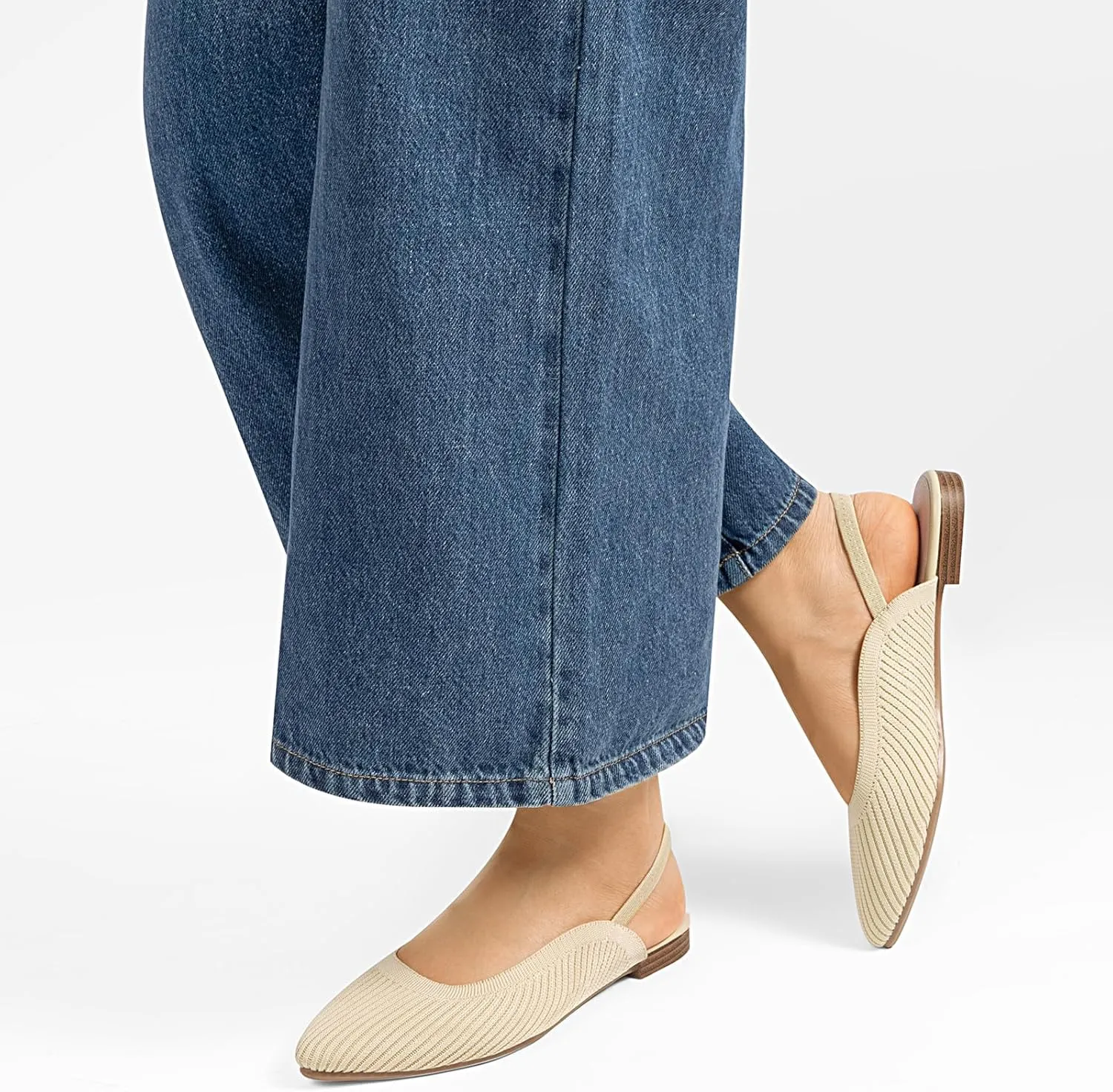 MUSSHOE Women's Blue Mesh Slingback Flats - Pointed Toe, Peep Toe, Slip On, Flat Heel, Casual Office Shoes