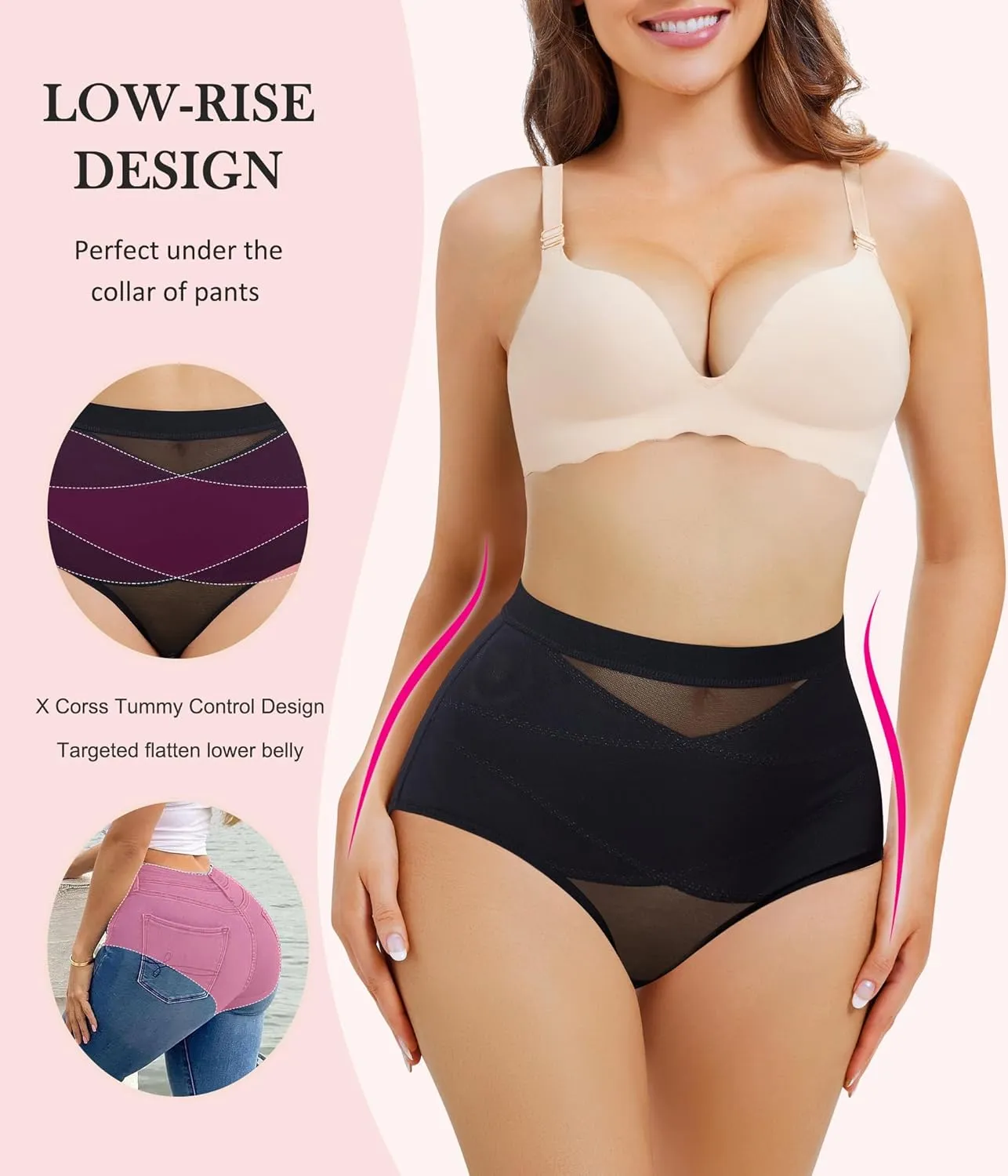 Nebility 2 Piece Tummy Control Shapewear Butt Lifting Underwear for Women Lower Belly Waist Trainer Seamless Faja Body Shaper