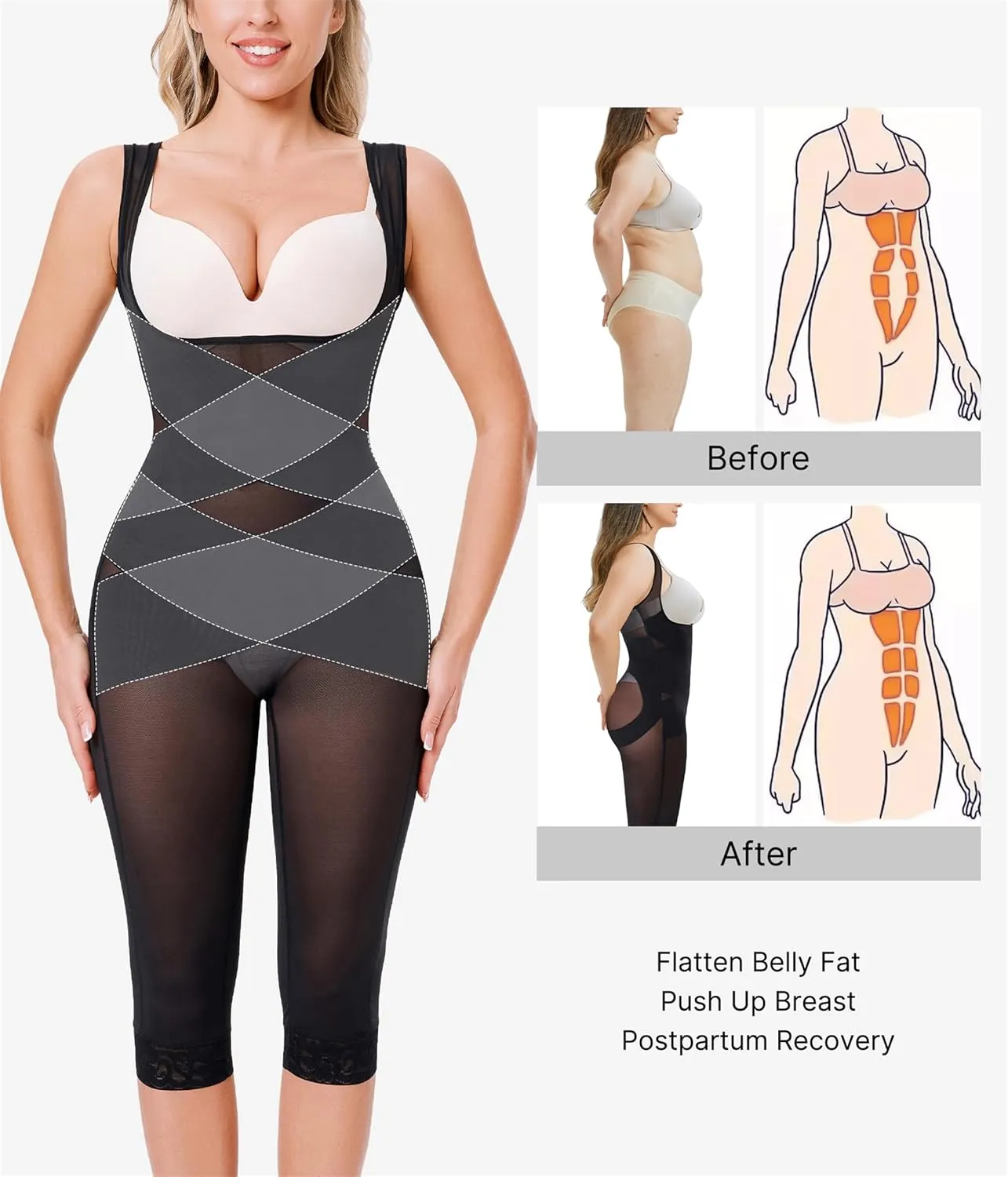 Nebility Bodysuit for Women Tummy Control Shapewear Faja Body Shaper Waist Trainer Open Bust Mid-Thigh Bodysuit