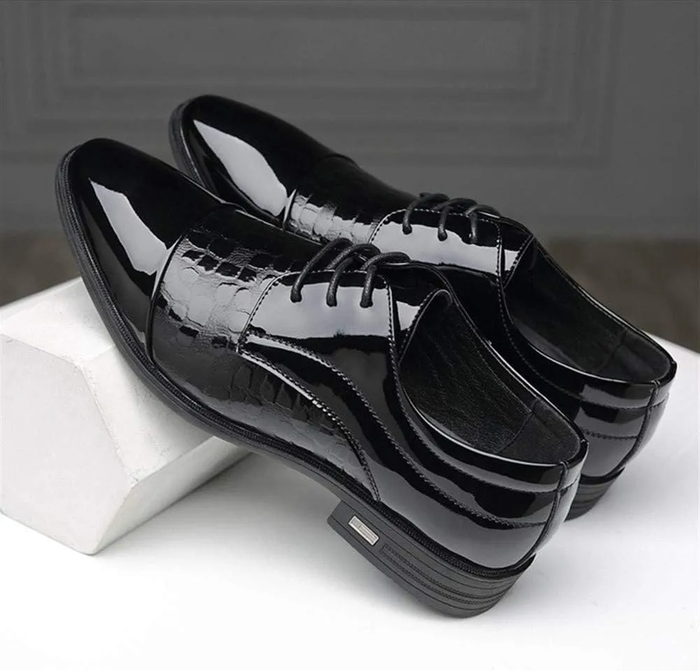 New Dress Oxford for Men Lace Up Crocodile Embossed Cap Toe Shoes Vegan Leather Low Top Anti-Slip Block Heel Non Slip Resistant Prom