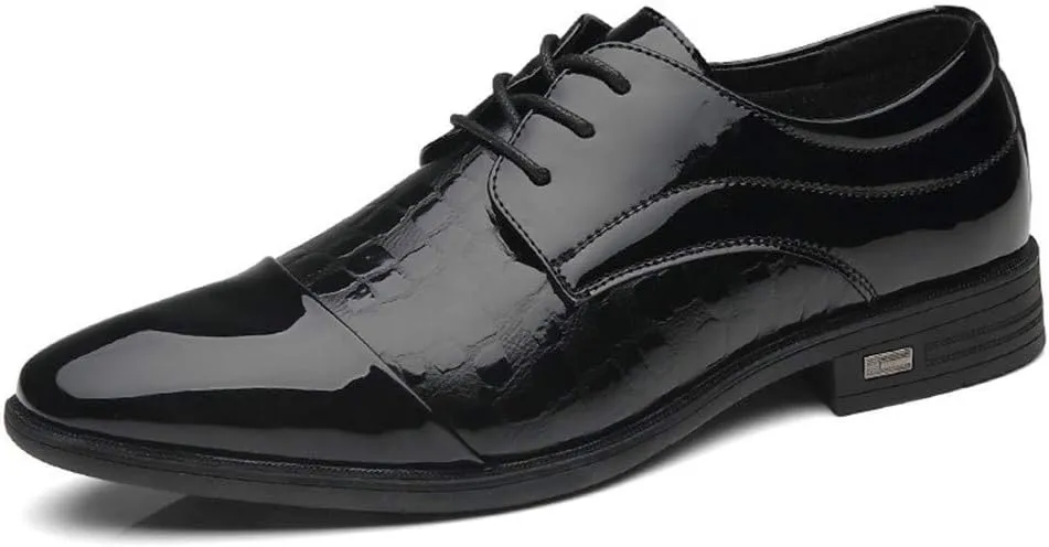 New Dress Oxford for Men Lace Up Crocodile Embossed Cap Toe Shoes Vegan Leather Low Top Anti-Slip Block Heel Non Slip Resistant Prom