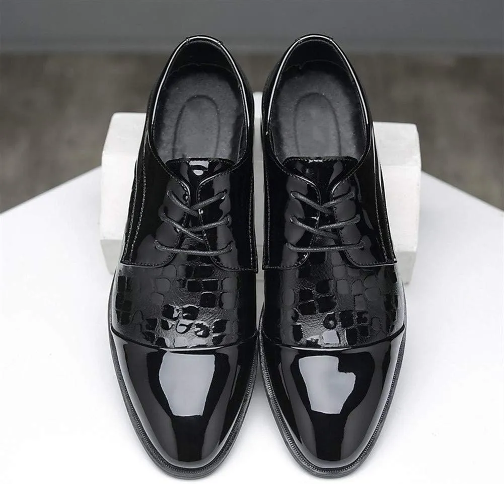 New Dress Oxford for Men Lace Up Crocodile Embossed Cap Toe Shoes Vegan Leather Low Top Anti-Slip Block Heel Non Slip Resistant Prom