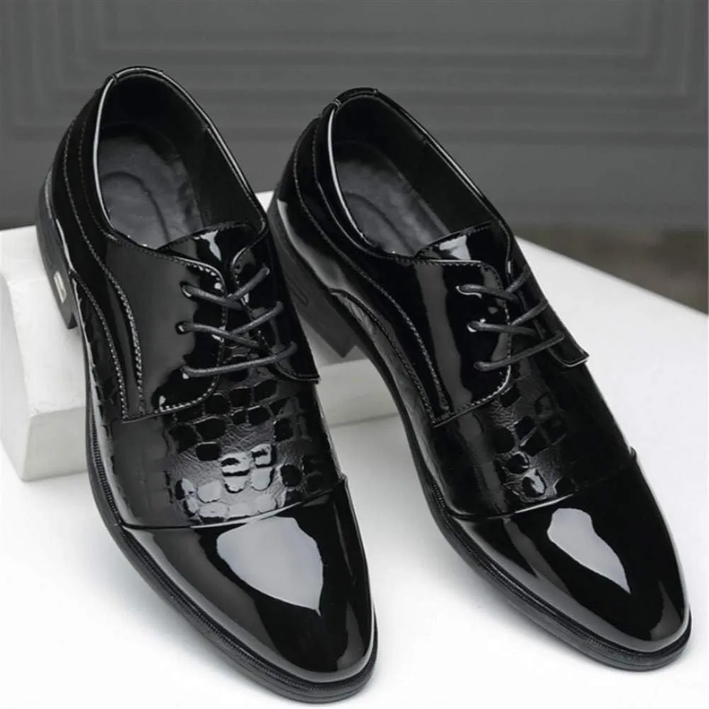 New Dress Oxford for Men Lace Up Crocodile Embossed Cap Toe Shoes Vegan Leather Low Top Anti-Slip Block Heel Non Slip Resistant Prom