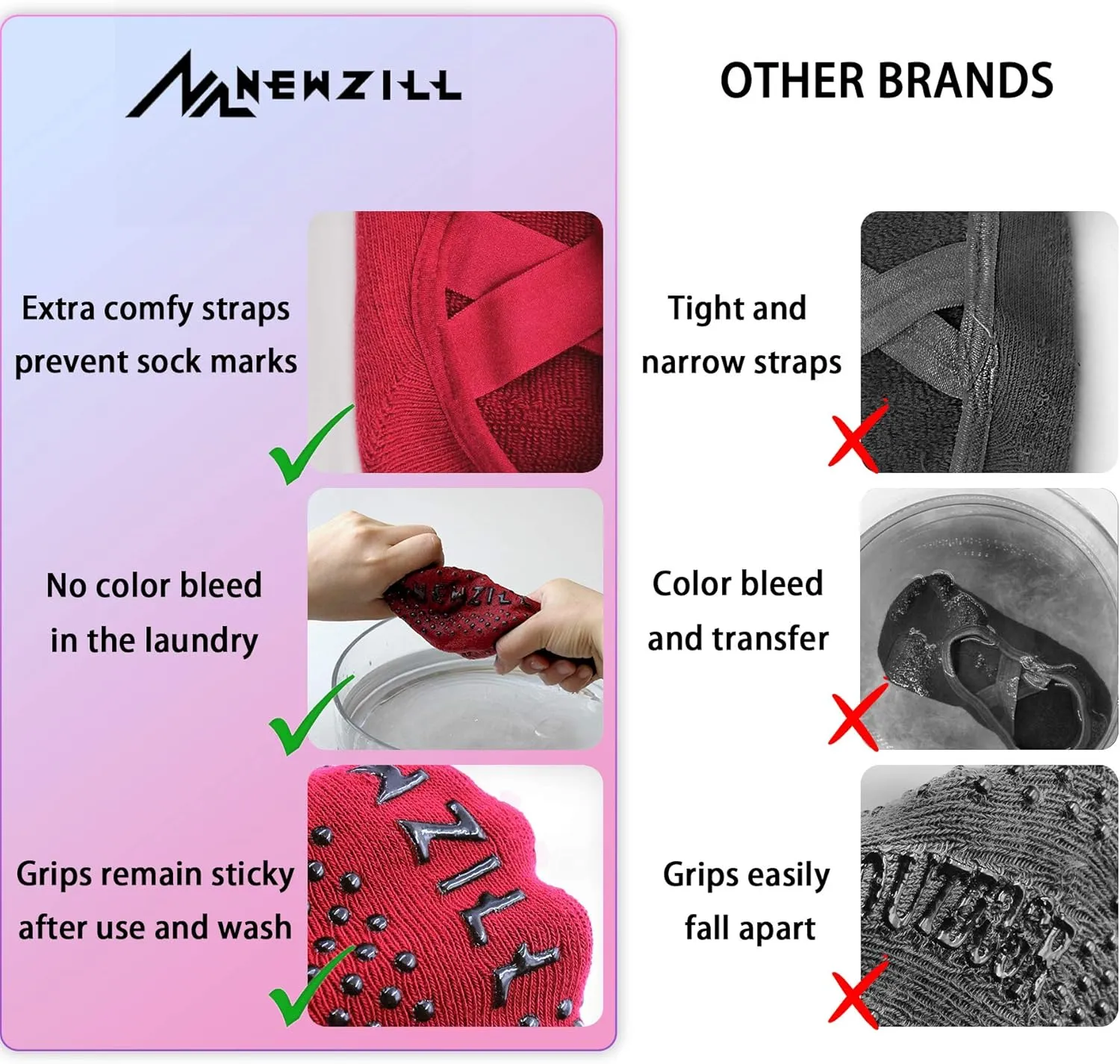 NEWZILL 2024 Non Slip Yoga Socks for Women, Grips Socks with Cushion for Pilates Barre Ballet Dance Hospital (3 Pairs)