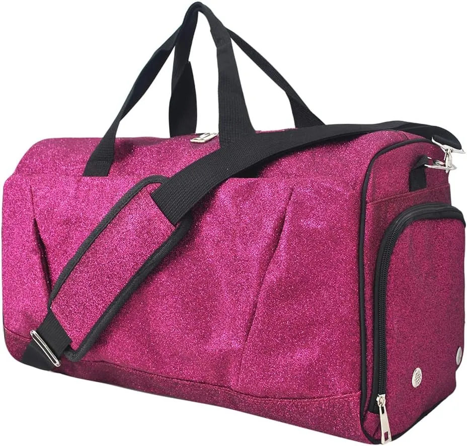 NGIL Glitter Cheers Sports Gym Duffel with Shoe Compartment and Small Carry on Travel Tote Bags for Women, Women Gym bag, Overnight bags for Women, Cheer Bag (Glitter-Hot Pink)
