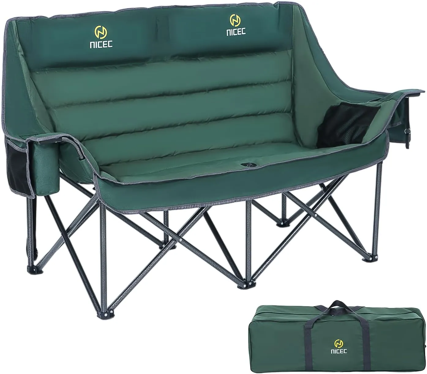 Nice C Double Camping Chair, Camping Chairs, Oversized Loveseat Camping Chair, Camping Couch, Loveseat Camping Chair, Double Camping Chair for Adults, Lawn Chairs, Extra Padded with Cup Holder