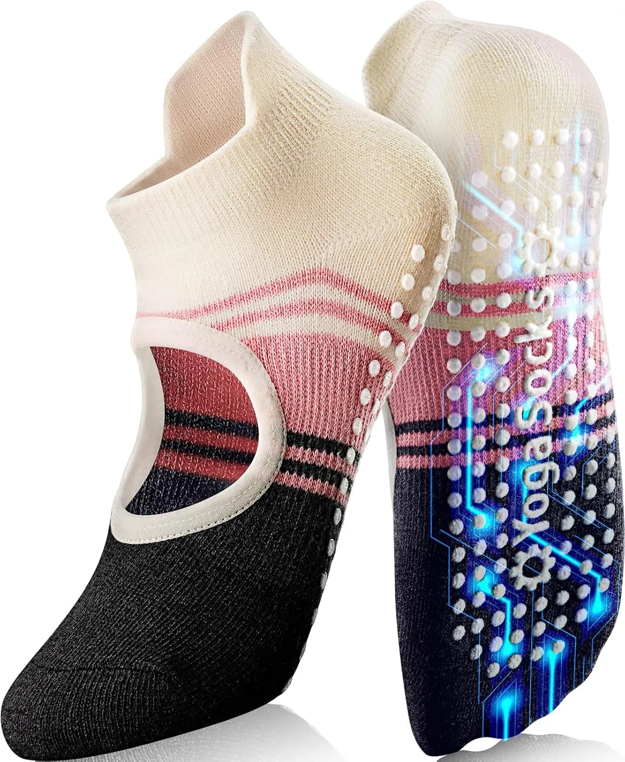 Non-Slip Pilates Yoga Socks with Grips for Women - Stylish Crew Socks for Barre, Ballet, and Workout (Size 5-9)