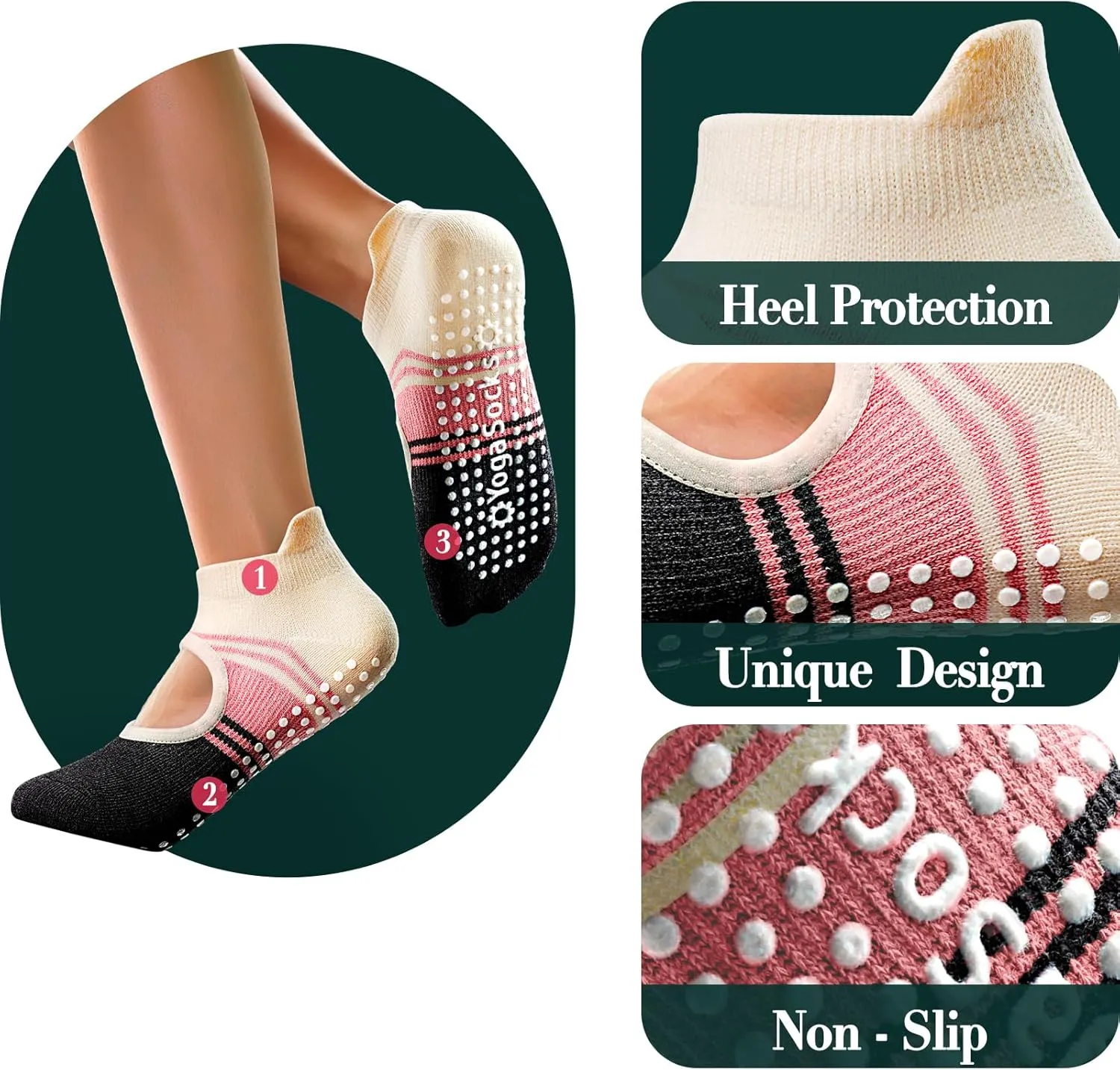 Non-Slip Pilates Yoga Socks with Grips for Women - Stylish Crew Socks for Barre, Ballet, and Workout (Size 5-9)