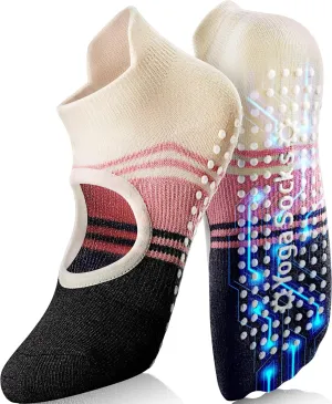 Non-Slip Pilates Yoga Socks with Grips for Women - Stylish Crew Socks for Barre, Ballet, and Workout (Size 5-9)
