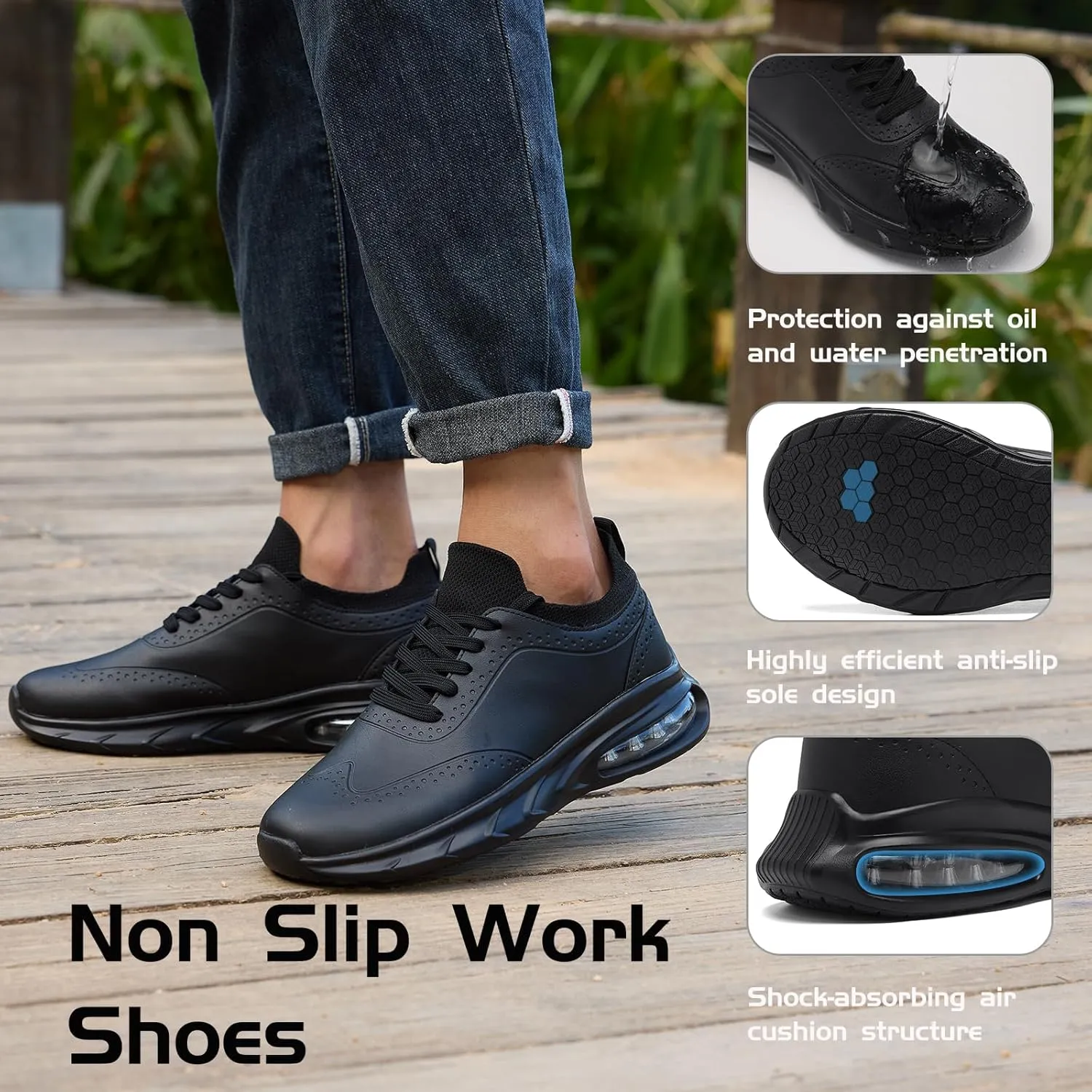 Non Slip Work Shoes for Men Women, Slip Resistant Sneakers Casual Comfort Walking Chef Kitchen, Slip-on Waterproof Food Service Shoes