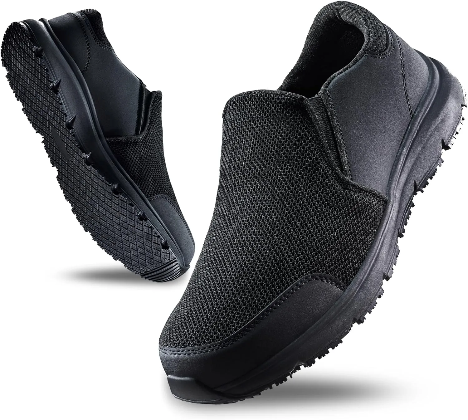 Non Slip Work Shoes for Men&Women, Oil&Waterproof&Slip Resistant Food Service Shoes,All Black Slip on Kitchen Chef Shoes