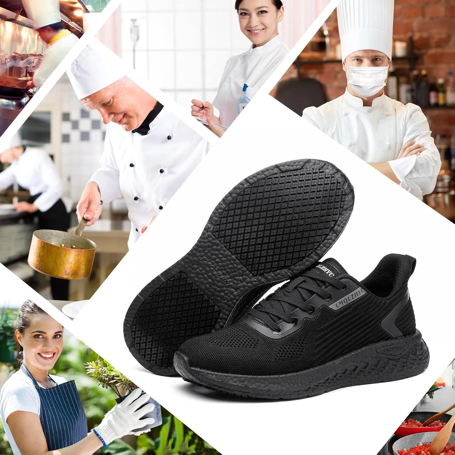 Non Slip Work Shoes Women Food Service Black Slip Resistant Lace up Shoe