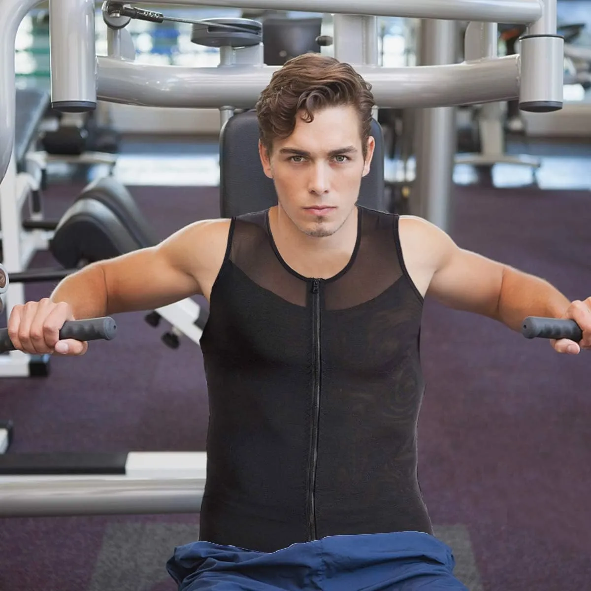 NonEcho Men Shapewear Compression Shirts Undershirts Slimming Body Shaper Waist Trainer Tank Top Vest with Zipper