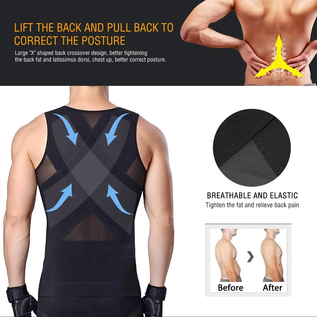 NonEcho Men Shapewear Compression Shirts Undershirts Slimming Body Shaper Waist Trainer Tank Top Vest with Zipper