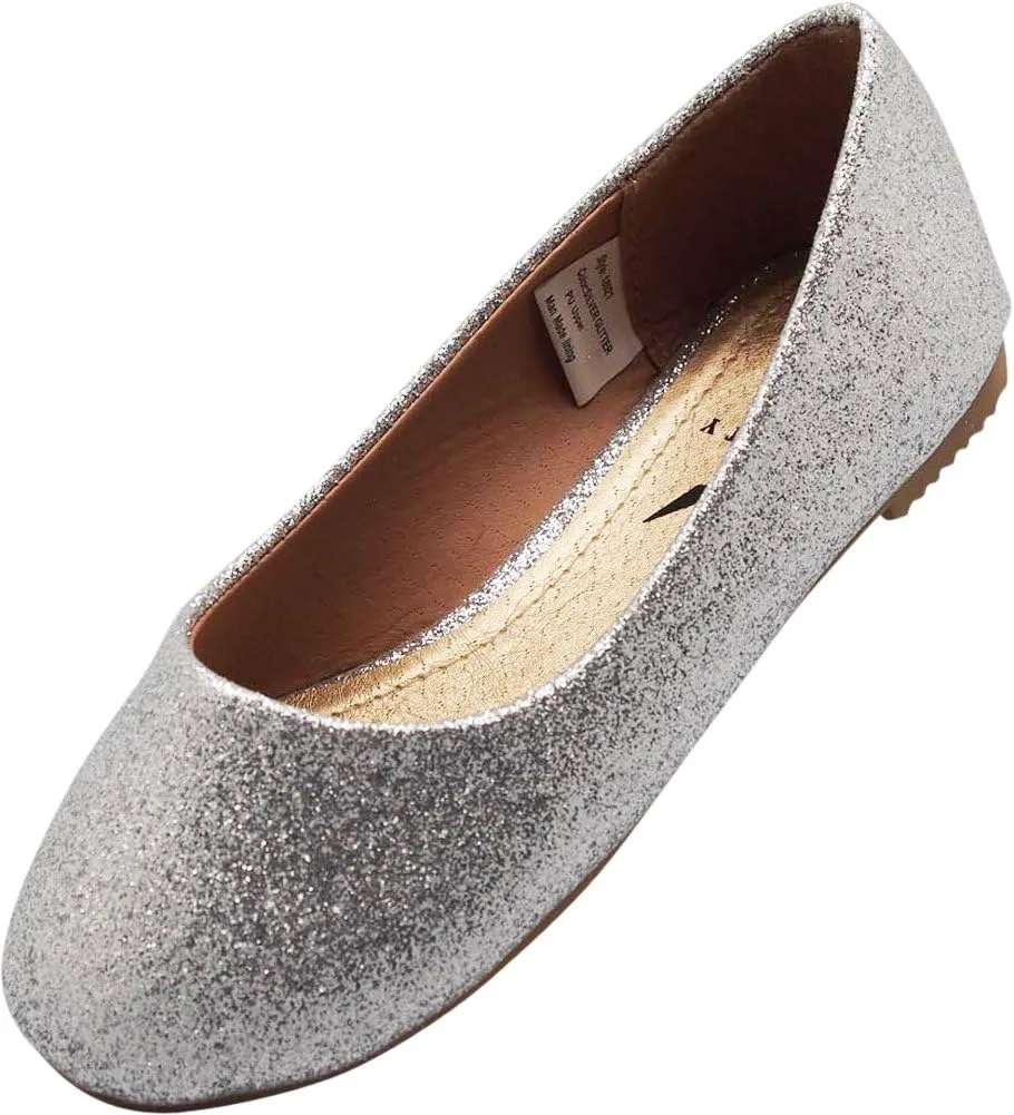 NORTY Girls Fashion Ballerina Ballet Slip On Flat Shoe Sizes Toddler to Big Kids Patent, Nubuck, Glitter