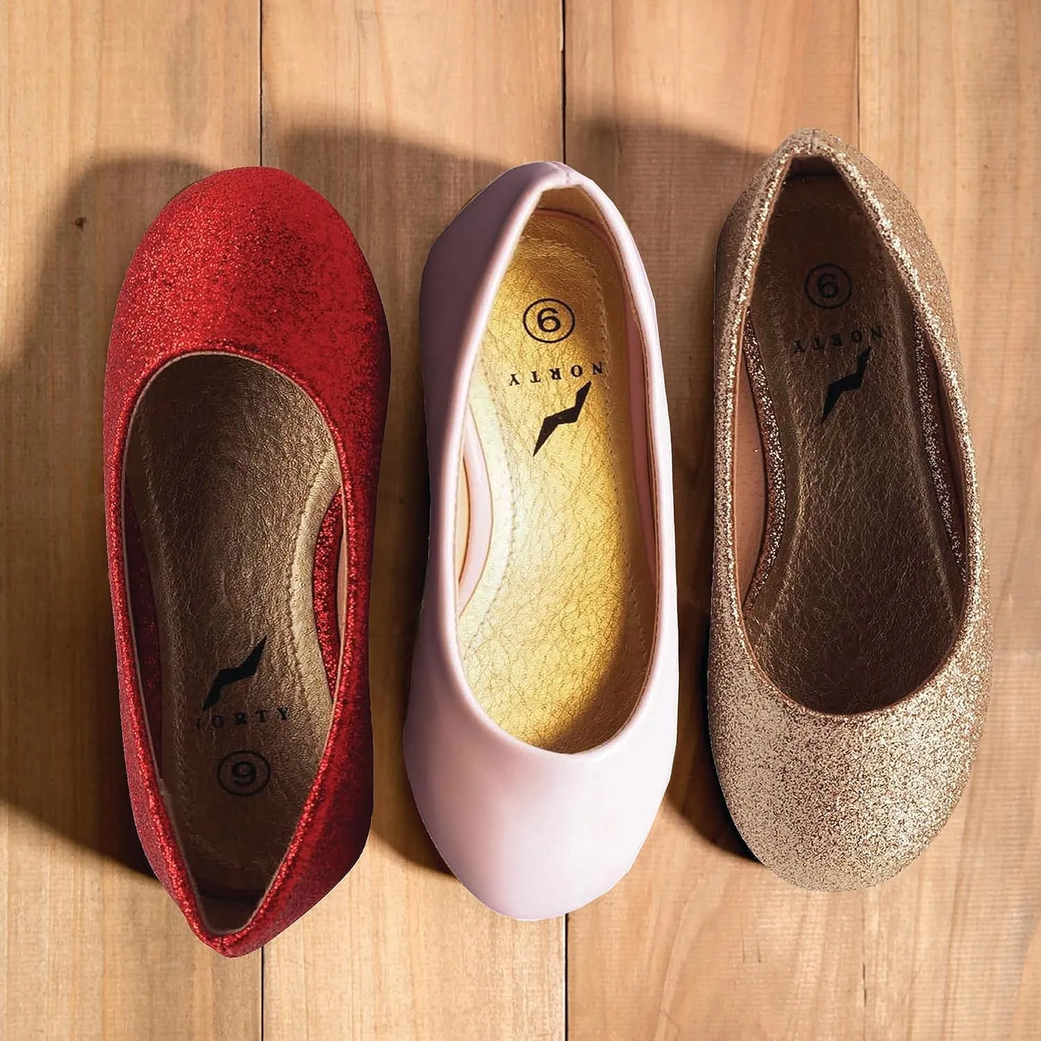 NORTY Girls Fashion Ballerina Ballet Slip On Flat Shoe Sizes Toddler to Big Kids Patent, Nubuck, Glitter