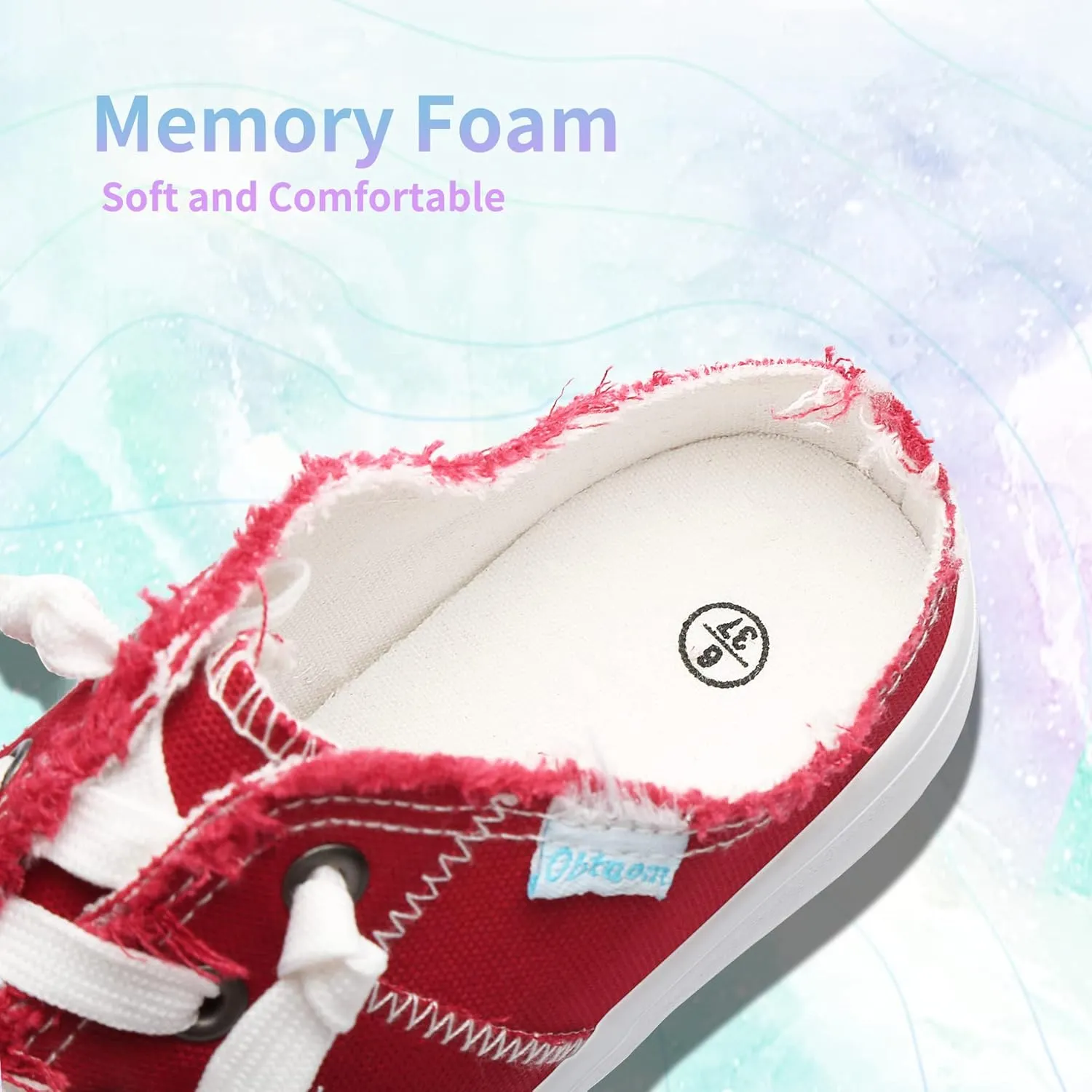 Obtaom Women Canvas Mules Memory Foam Clipper Fashion Sneakers Comfortable Slip-On Mule Backless Holiday Shoes