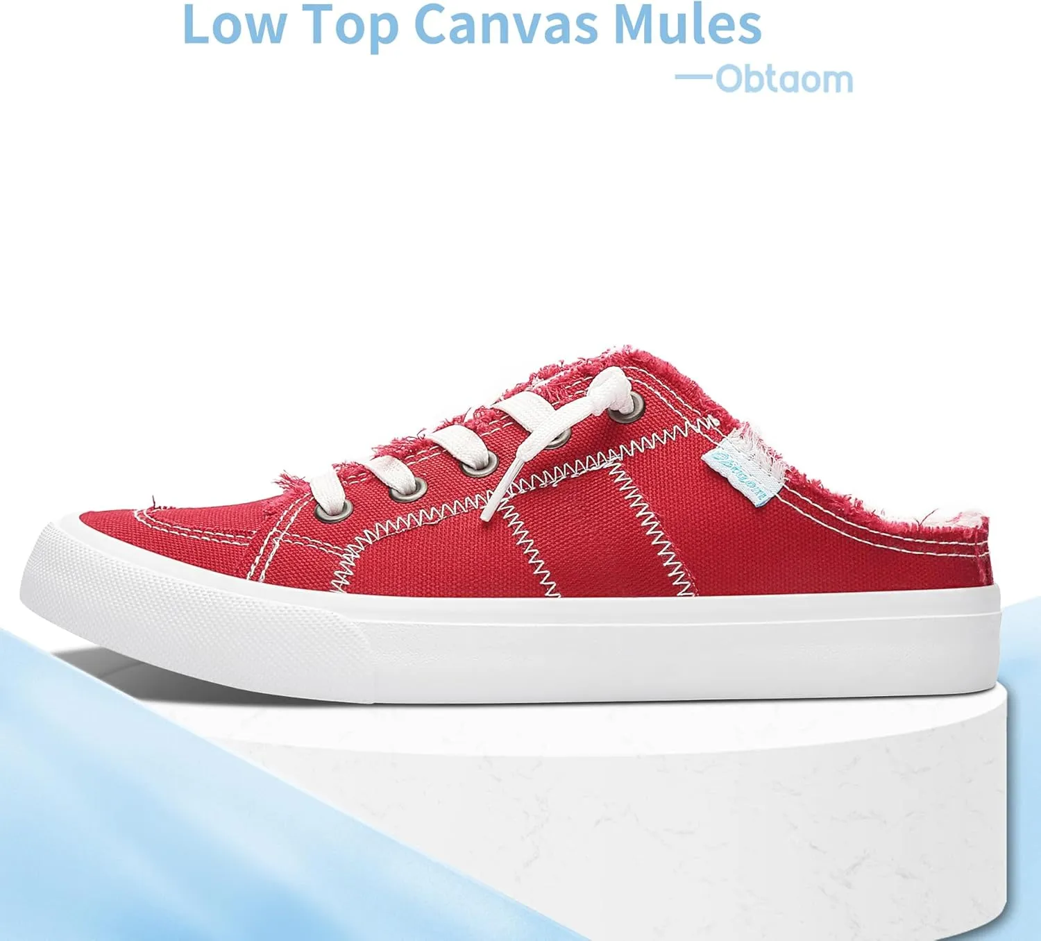 Obtaom Women Canvas Mules Memory Foam Clipper Fashion Sneakers Comfortable Slip-On Mule Backless Holiday Shoes
