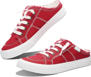 Obtaom Women Canvas Mules Memory Foam Clipper Fashion Sneakers Comfortable Slip-On Mule Backless Holiday Shoes