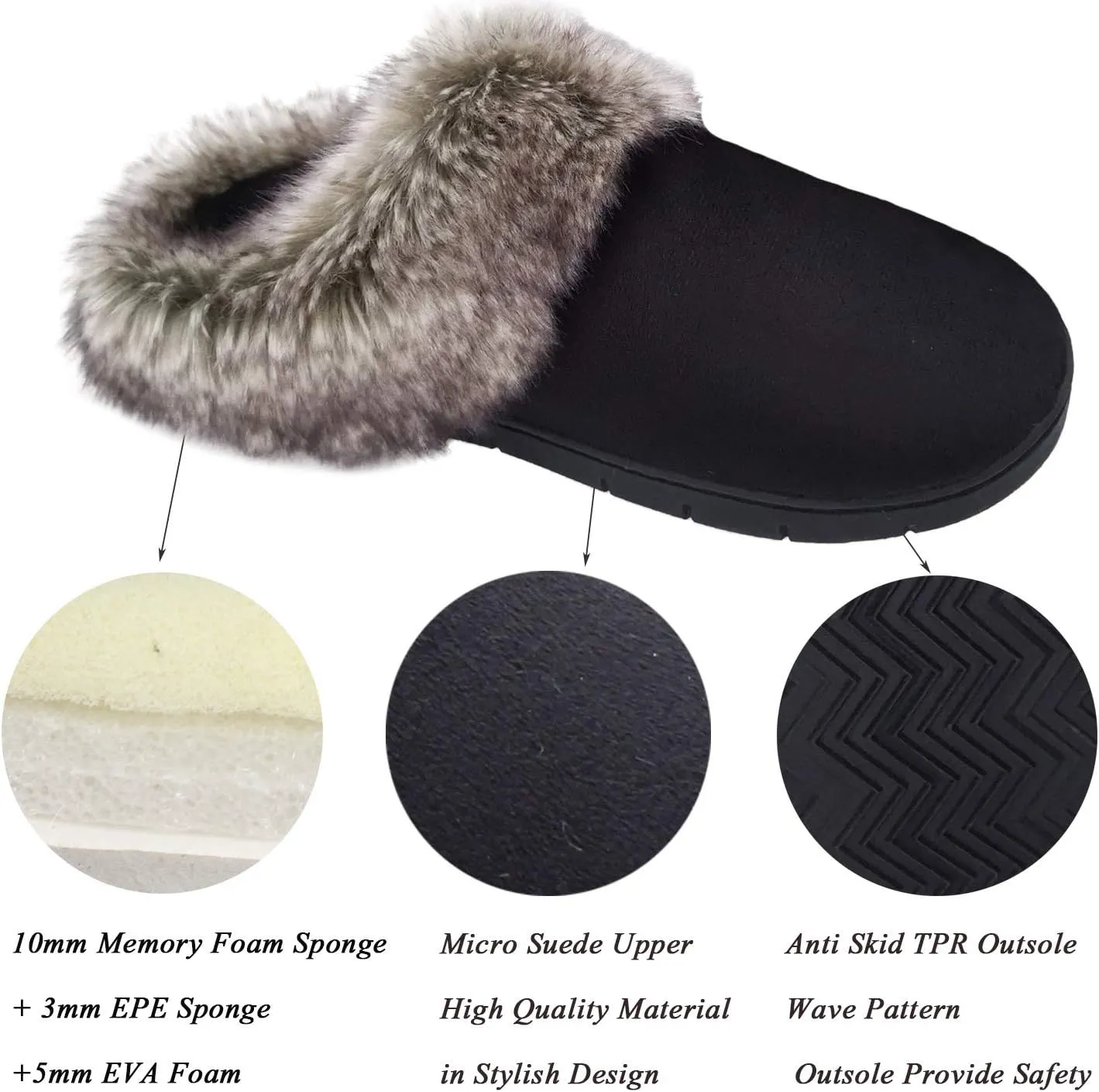 ofoot Womens Winter Warm Moccasins Suede Faux Fur Mule Slippers Furry House Shoes Memory Foam Hard Soled for Indoor Outdoor