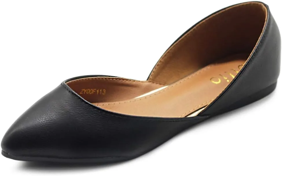 Ollio Women's Shoes Faux Leather Slip On Comfort Light Pointed Toe Ballet Flats F113