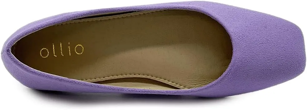 Ollio Women's Shoes Faux Suede Basic Slip On Comfort Square Toe Ballet Flat SF177
