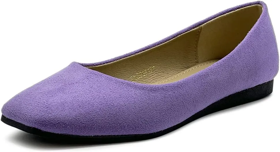Ollio Women's Shoes Faux Suede Basic Slip On Comfort Square Toe Ballet Flat SF177