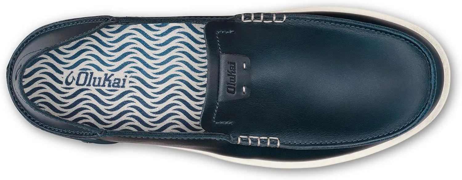 OLUKAI Kakaha Men's Slip-On Shoes, Full-Grain Leather Sneakers, Gel Insert for Comfort & Support, Comfort Fit & Wet Grip Rubber