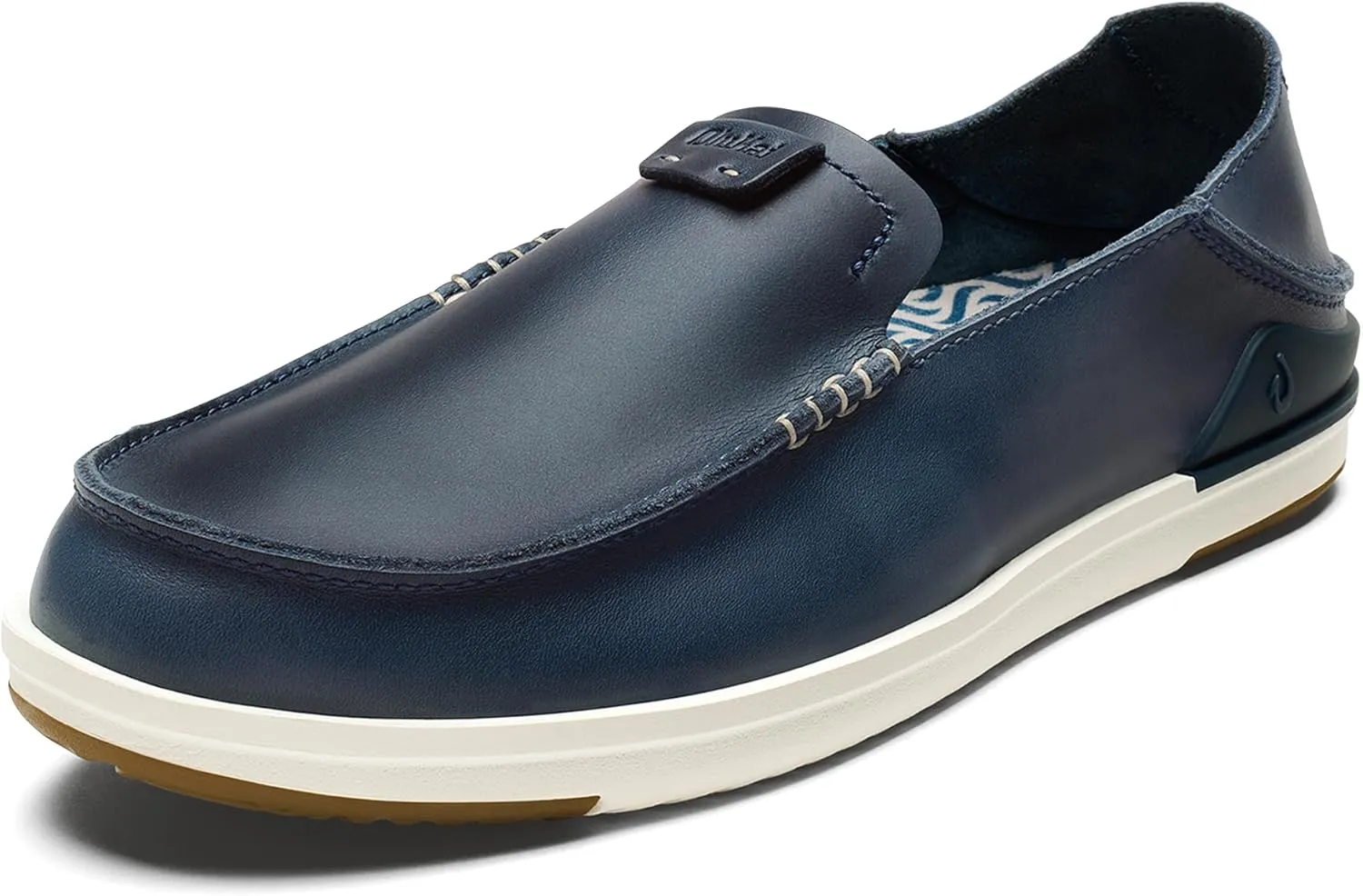 OLUKAI Kakaha Men's Slip-On Shoes, Full-Grain Leather Sneakers, Gel Insert for Comfort & Support, Comfort Fit & Wet Grip Rubber
