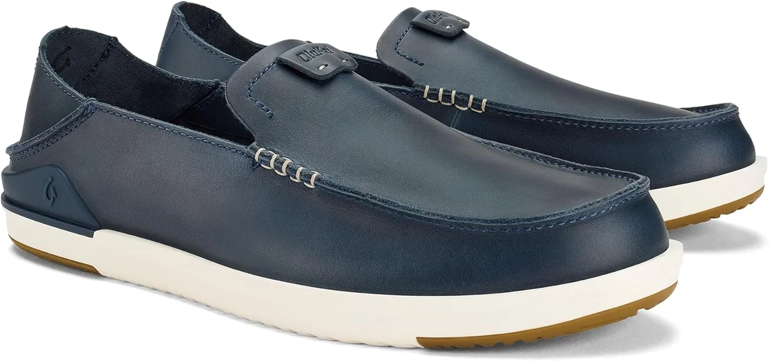 OLUKAI Kakaha Men's Slip-On Shoes, Full-Grain Leather Sneakers, Gel Insert for Comfort & Support, Comfort Fit & Wet Grip Rubber