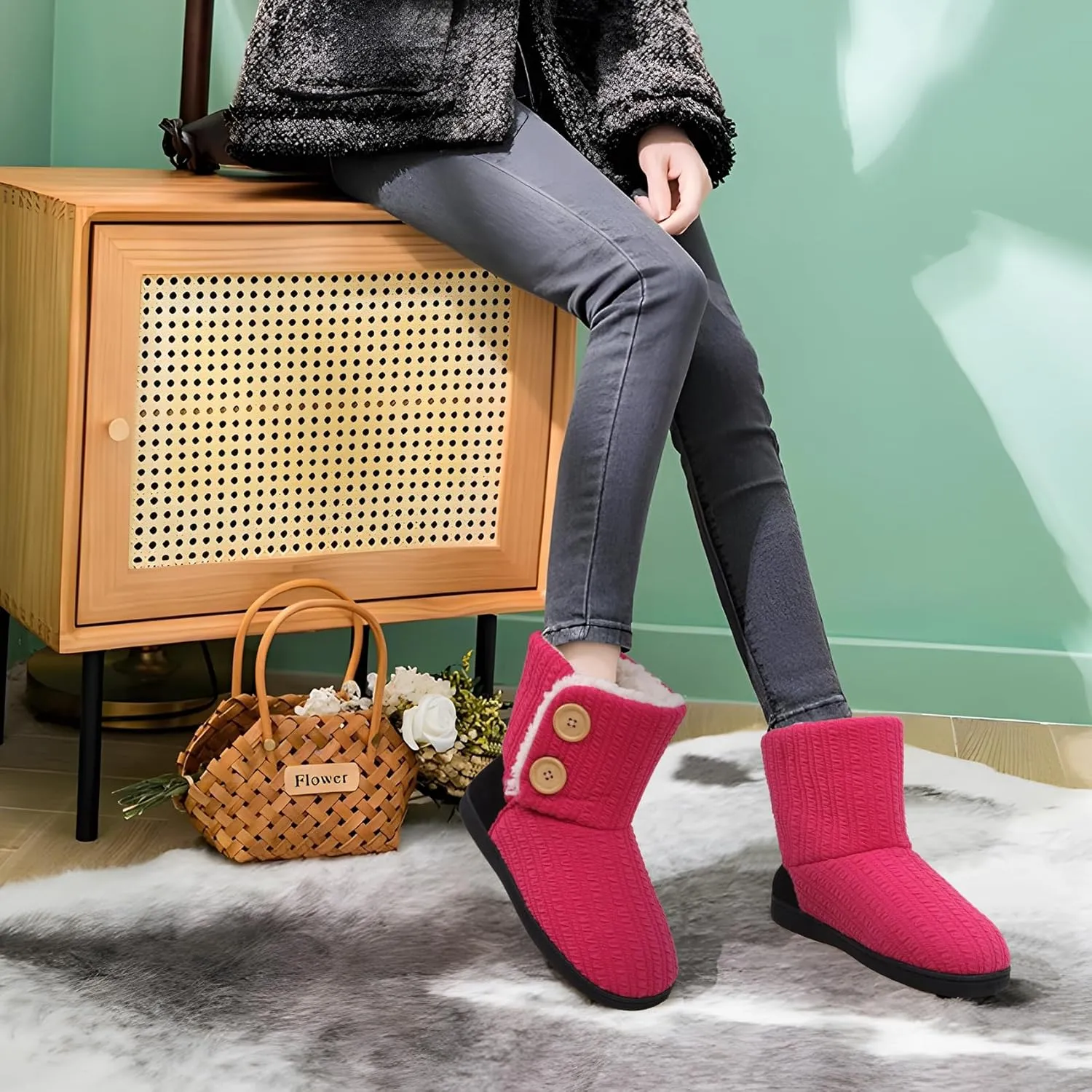 ONCAI Women's Slippers Comfort Knit Boots Winter Warm Outdoor Indoor Shoes