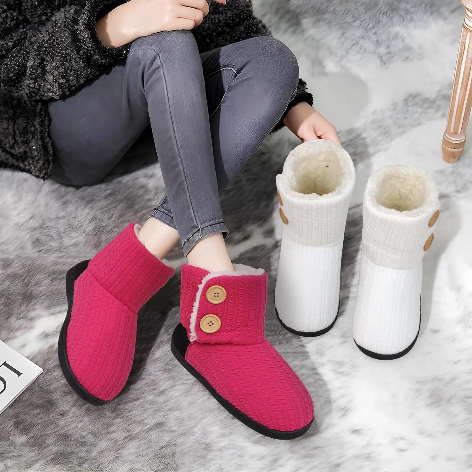ONCAI Women's Slippers Comfort Knit Boots Winter Warm Outdoor Indoor Shoes