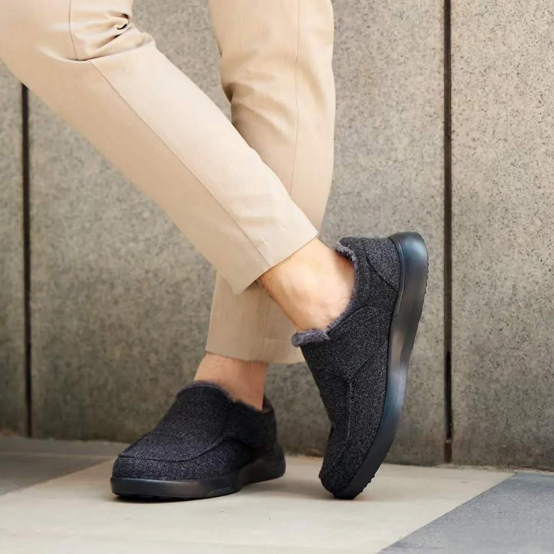 OrthoComfoot Men's Orthopedic Slippers Walking Shoes with Arch Support: Slip On Loafers for Plantar Fasciitis, Casual Flat Feet Hook and Loop Mule Clogs for Foot and Heel Pain Relief