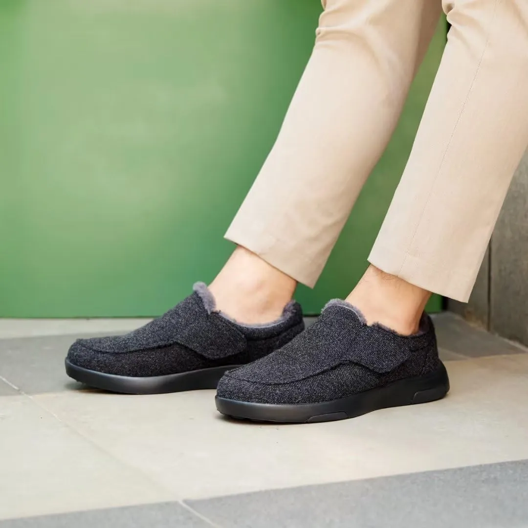 OrthoComfoot Men's Orthopedic Slippers Walking Shoes with Arch Support: Slip On Loafers for Plantar Fasciitis, Casual Flat Feet Hook and Loop Mule Clogs for Foot and Heel Pain Relief