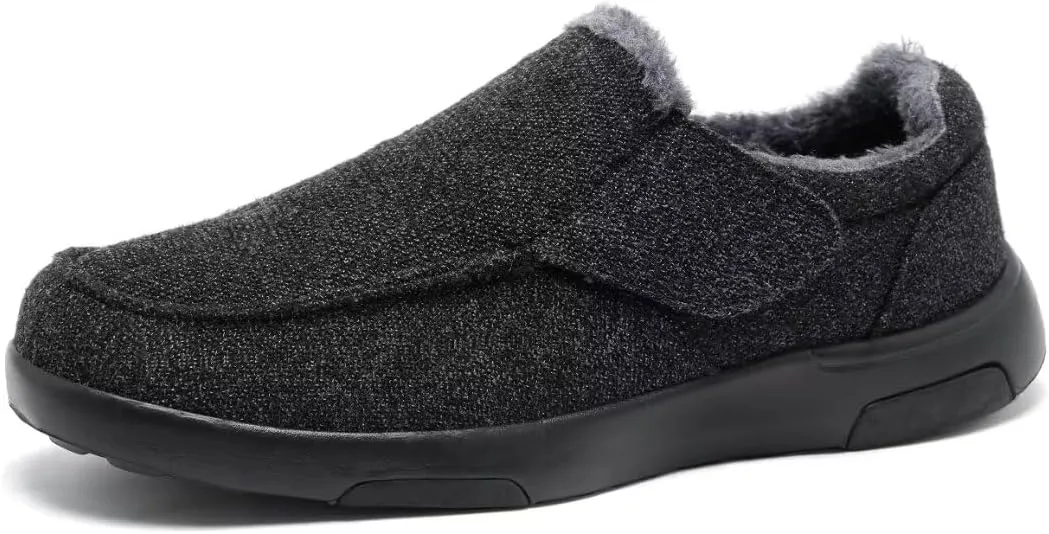 OrthoComfoot Men's Orthopedic Slippers Walking Shoes with Arch Support: Slip On Loafers for Plantar Fasciitis, Casual Flat Feet Hook and Loop Mule Clogs for Foot and Heel Pain Relief